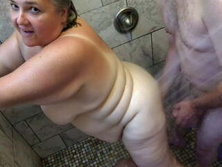Showering with My middle-aged BBW MILF with Saggy Tits Belly | xHamster